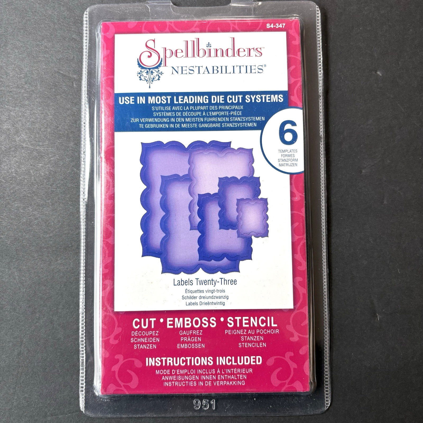 Spellbinders Labels Twenty Three 23 Set of 6 Metal Cutting Dies S4-347