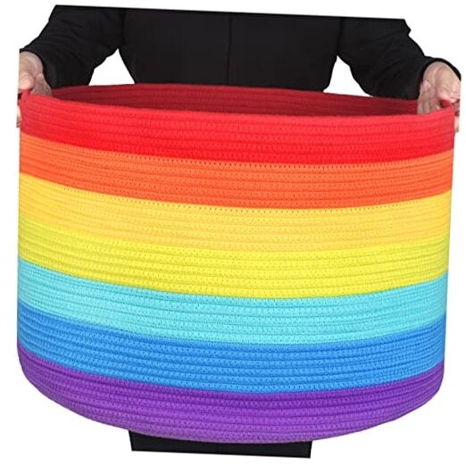 MINTWOOD Design Extra Large 22 x 14 Inch Rainbow Blanket Basket for Colorful