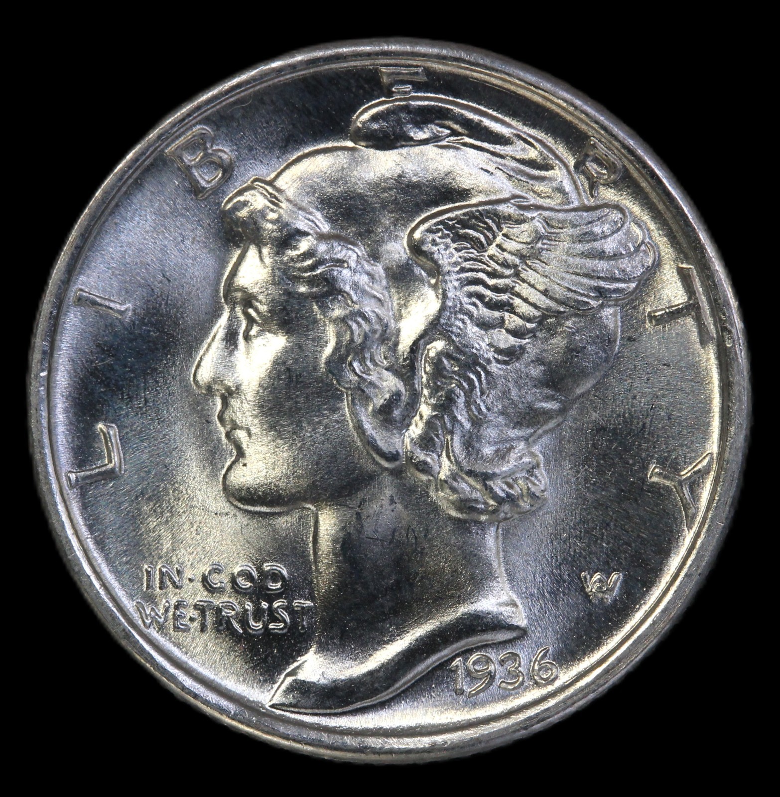1936 10C Mercury Dime- GEM BU FB- CHOICE LUSTER- SMH-2220