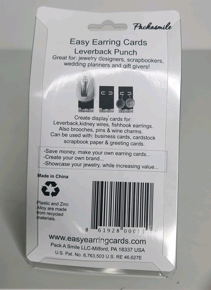 Earring Display Card Hole & Tab Punch For Kidney, Fishhooks, Leverback, Hoops +