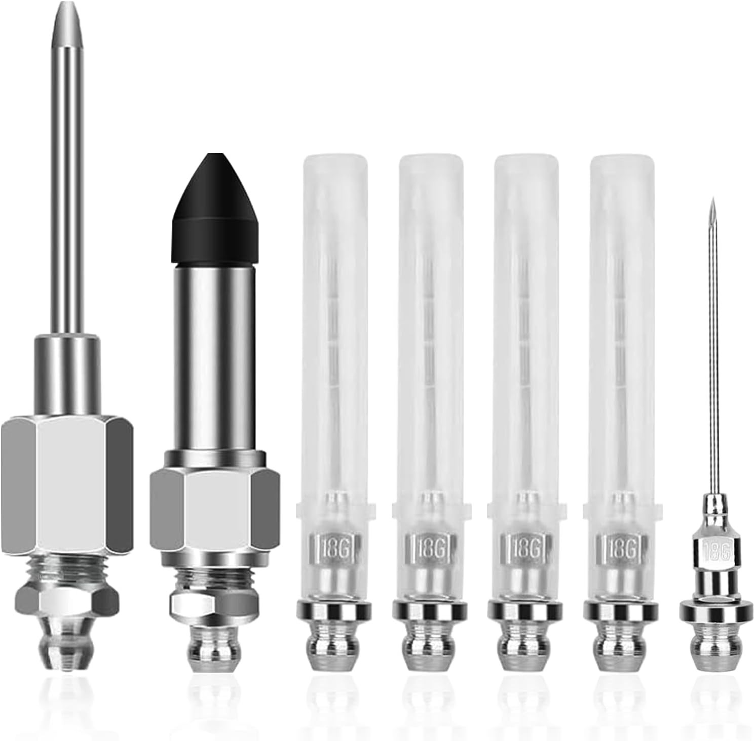 Grease Gun Needle Tip Kit 7 Pcs, 5Pc Grease Gun Needle Tip Mouth+ 1Pc Rubber Ada
