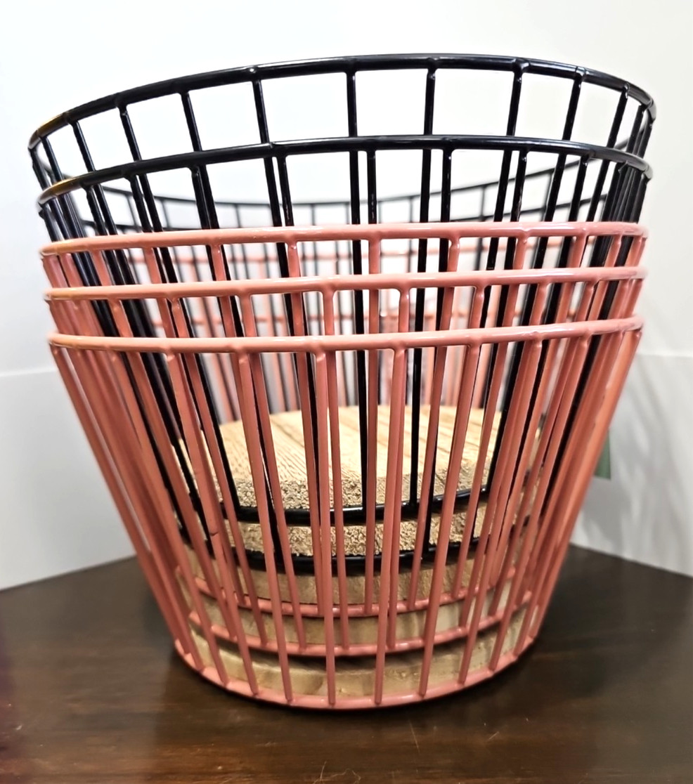 Metal Baskets w/ Wooden Panel Bottom 8.66" x 8.66" x 4.72" (22 x 22 x 12 cm)