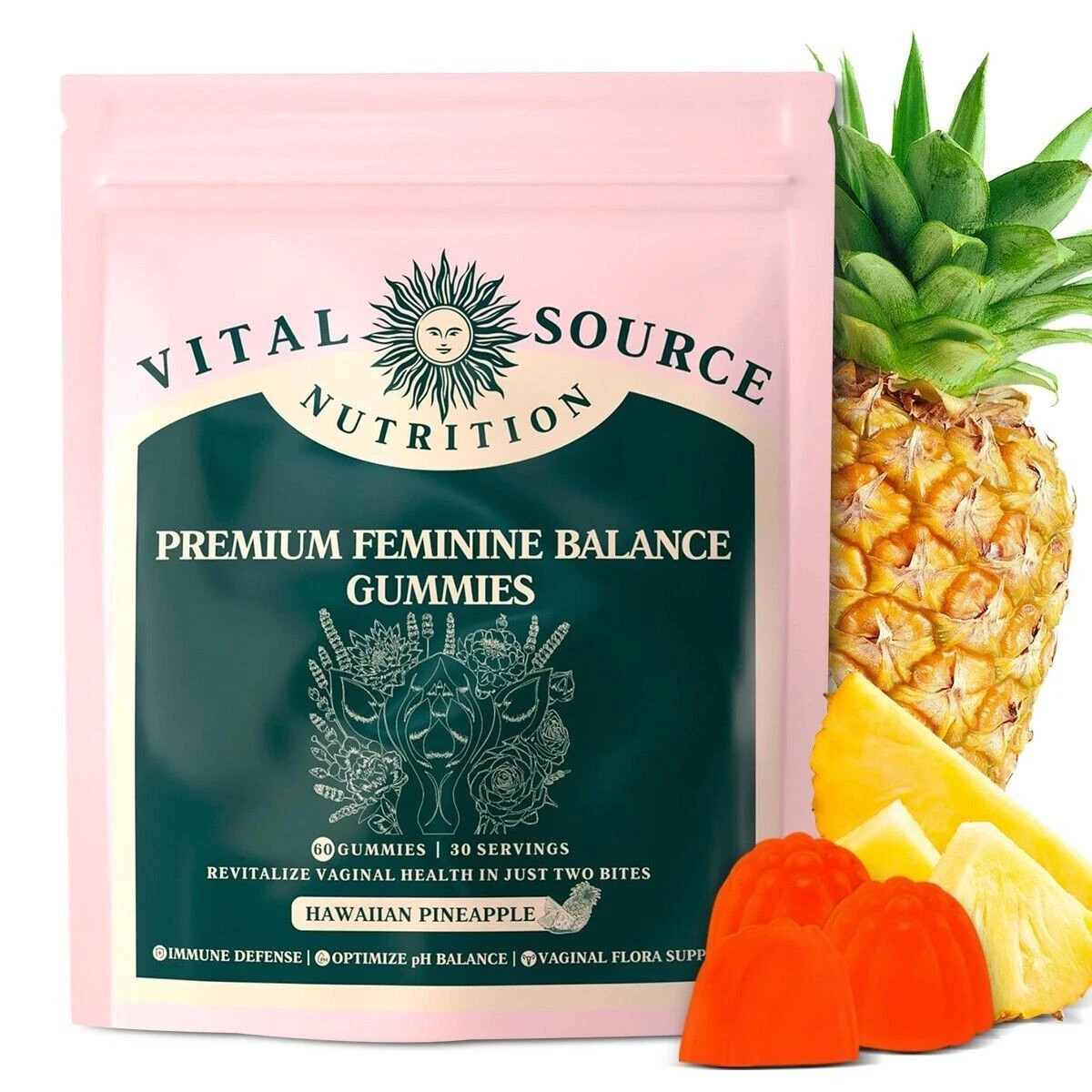 Vital Source Feminine Balance Gummies Hawaiian Pineapple Fast Shipping