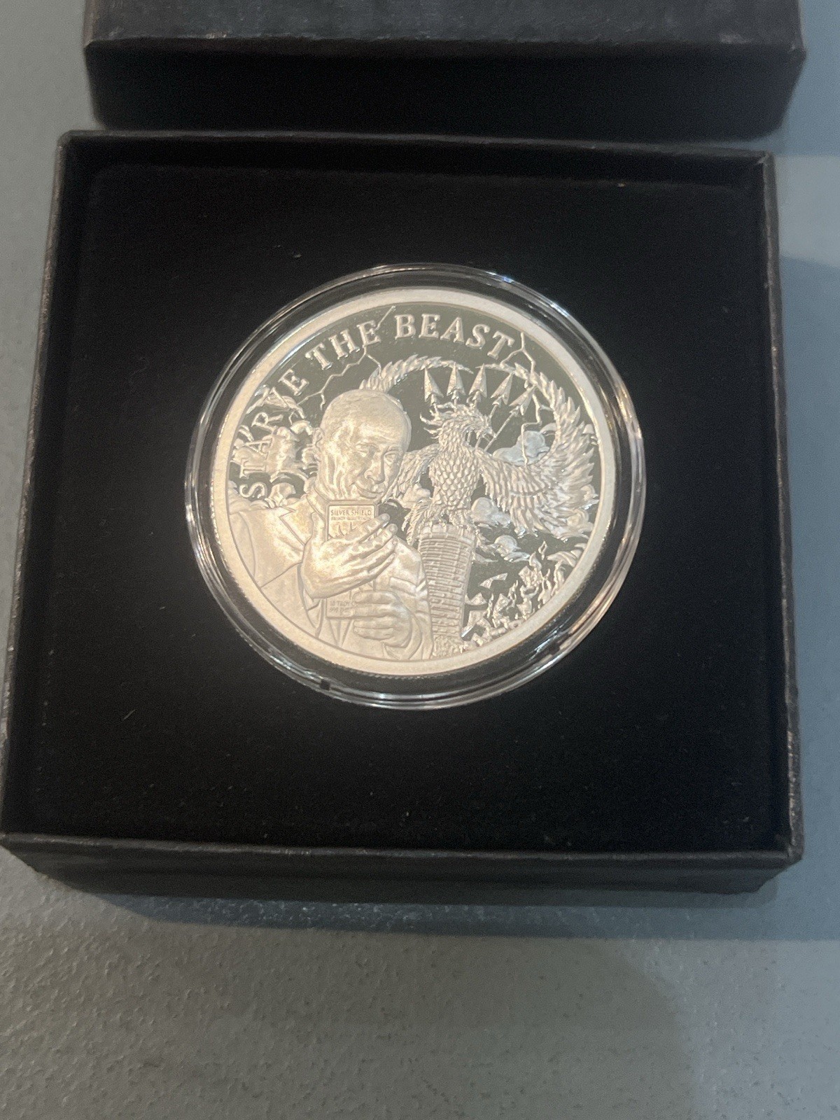 2019 Silver Shield Starve The Beast 1oz .999 Silver Proof Medallion COA Box