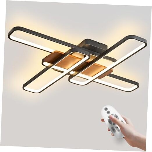 37.4" Modern LED Ceiling Lights with Remote Control: Dimmable Wood 160W Black