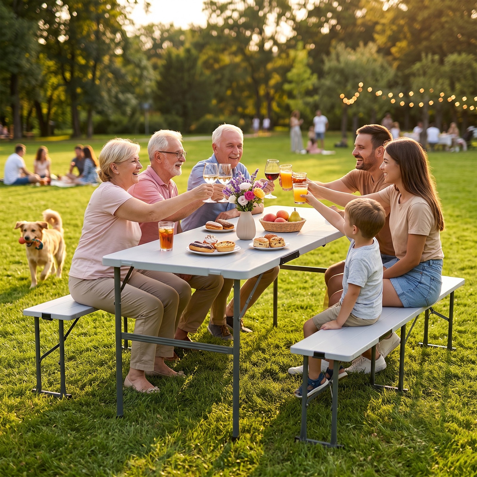 Compact Foldable Picnic Table with Storage Benches Weather Resistant HDPE Table
