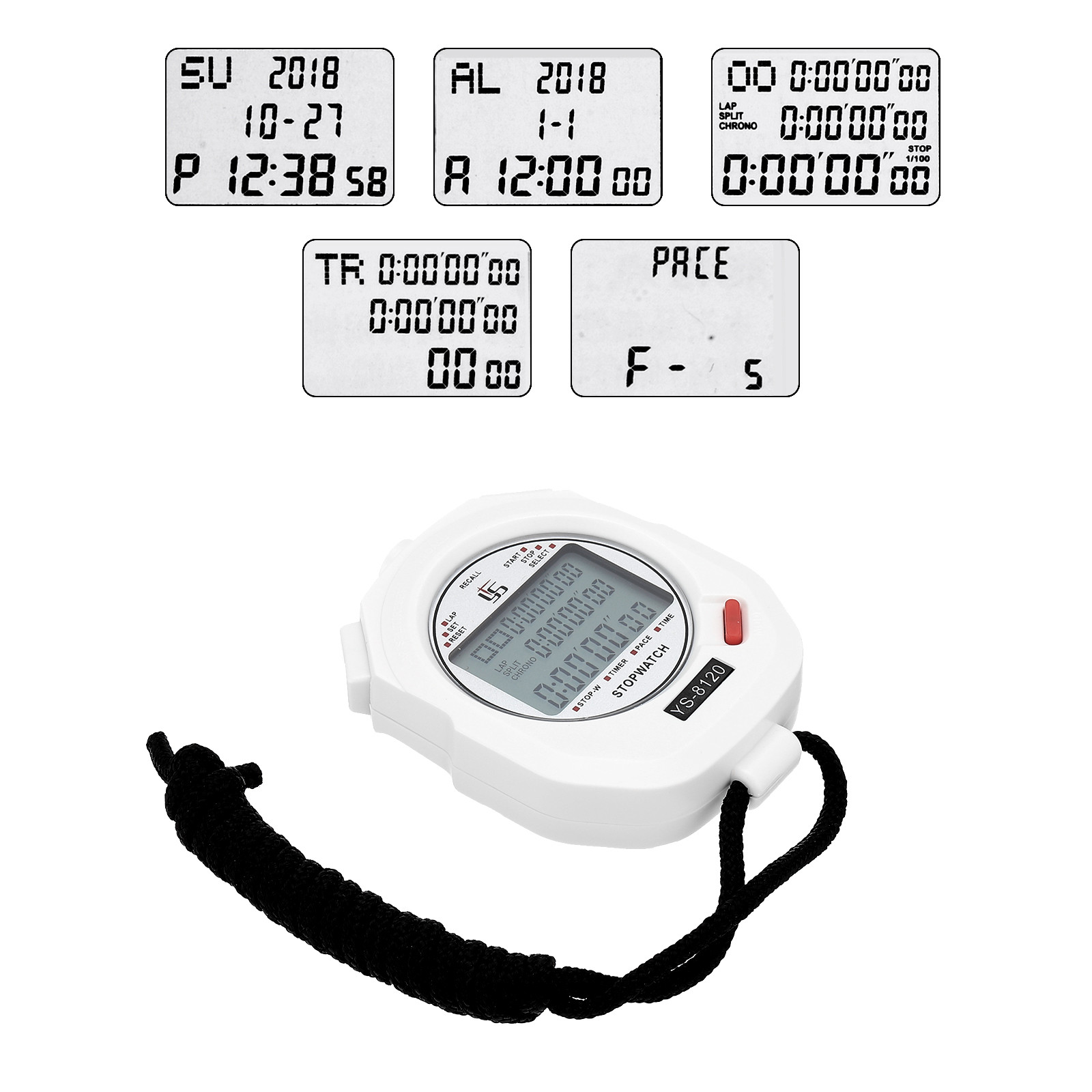 Professional Sport Stopwatch Timer 120 Lap Memory 0.01 Second Timing White