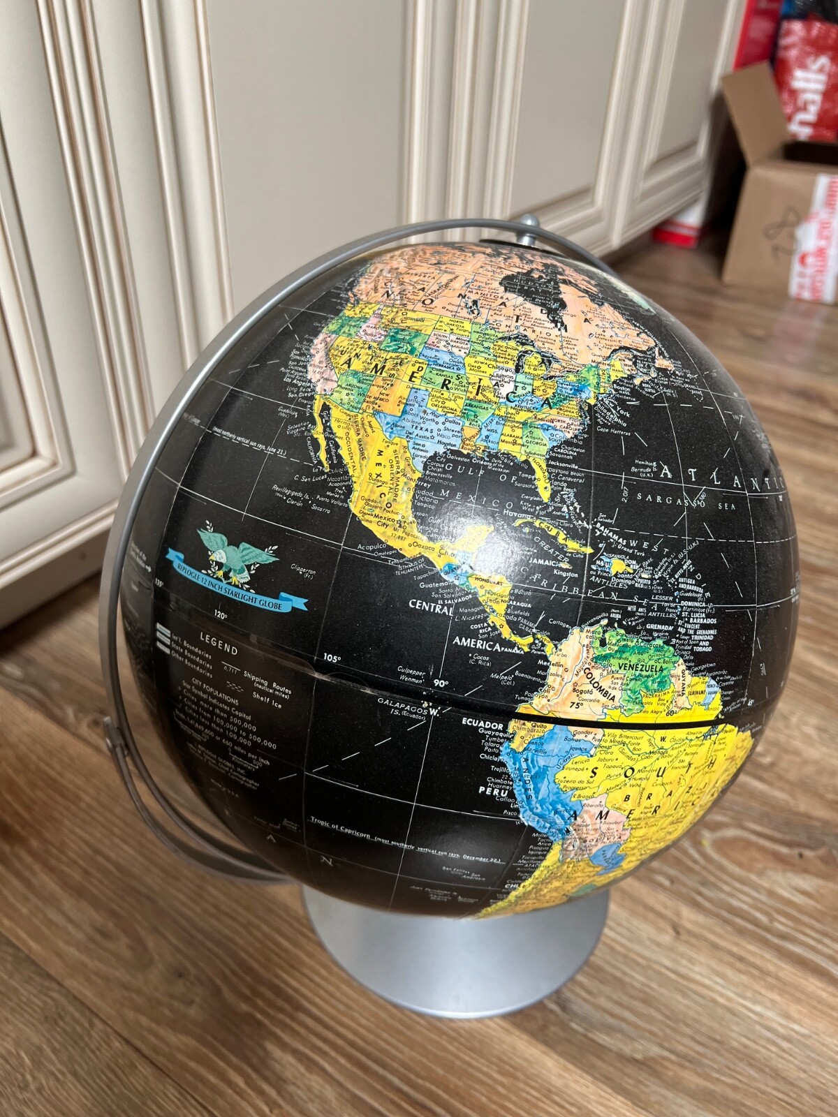 MINTY--Replogle Black Starlight Geography World Globe Metal Stand Home Decor 12”