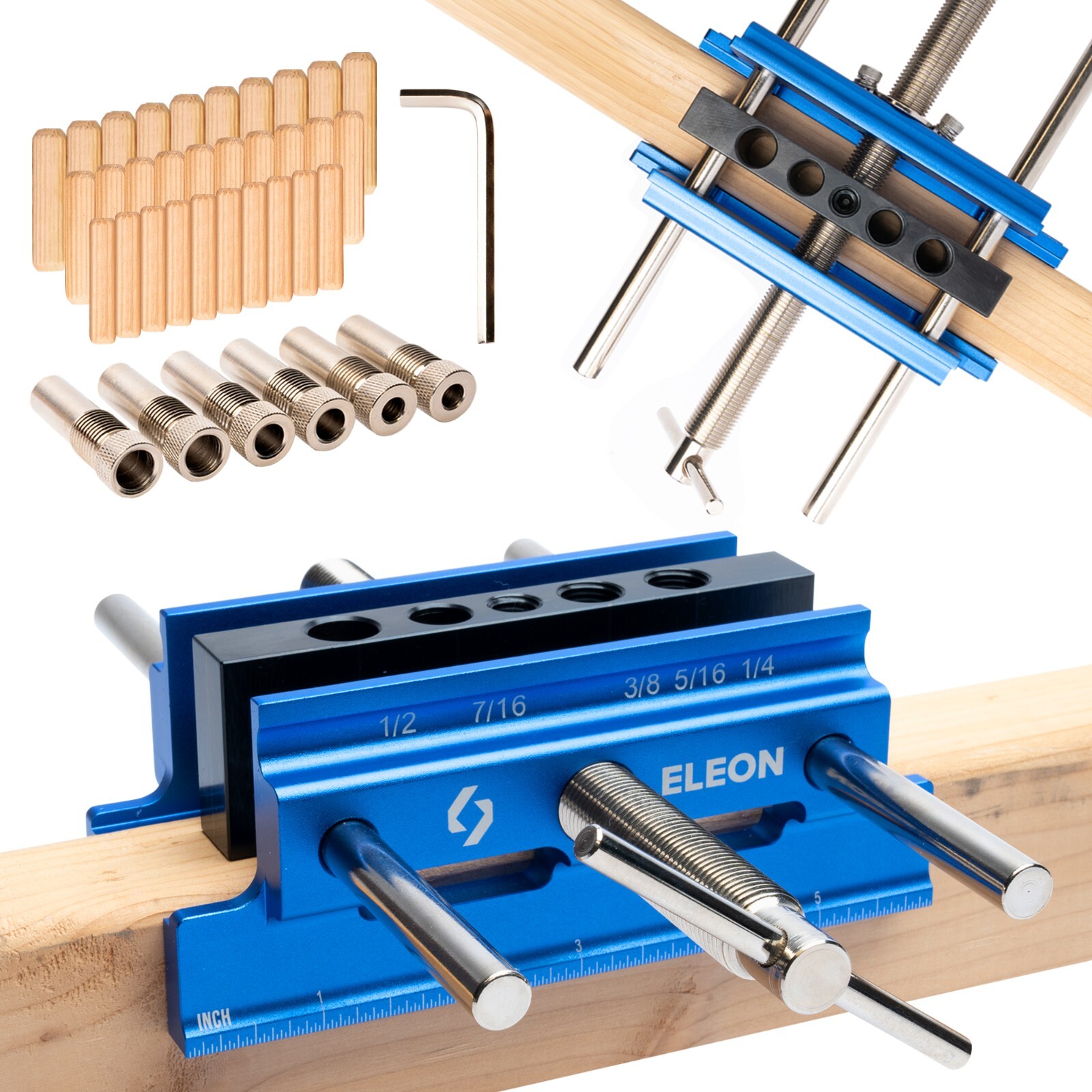 Eleon Self Centering Dowel Jig with Elongated Jaws & Extra Wide Clamp up to 6.7"