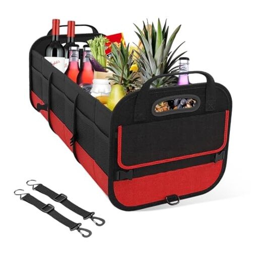 Car Trunk Organizer, Large Capacity Collapsible Cargo Organizer Black & Red