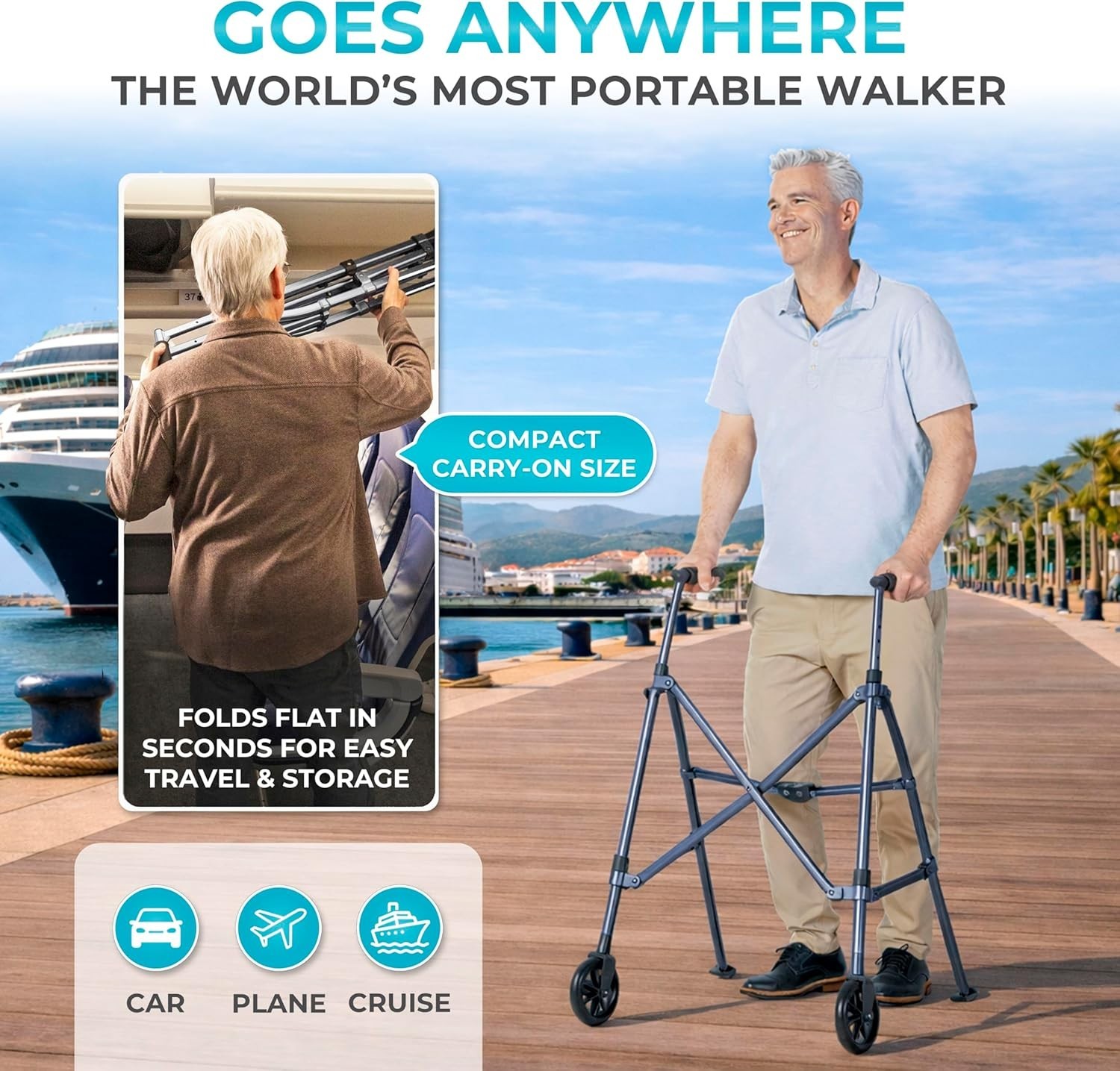 Space Saver Walker, Lightweight Folding Rolling Mobility Aid for Seniors & Ad...