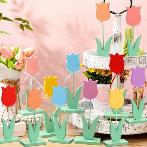 Pcs Spring Wooden Tulips Easter Table Centerpieces Multicolor 12 Classic style