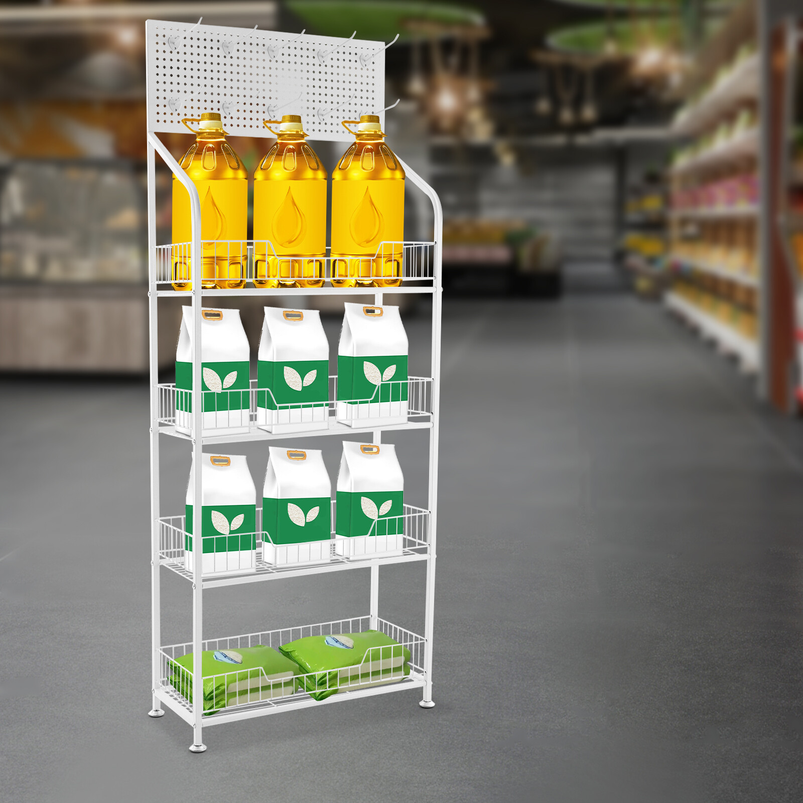 4 Tier Retail Display Rack Snack Display Organizer Snack Rack Stand?with Hooks