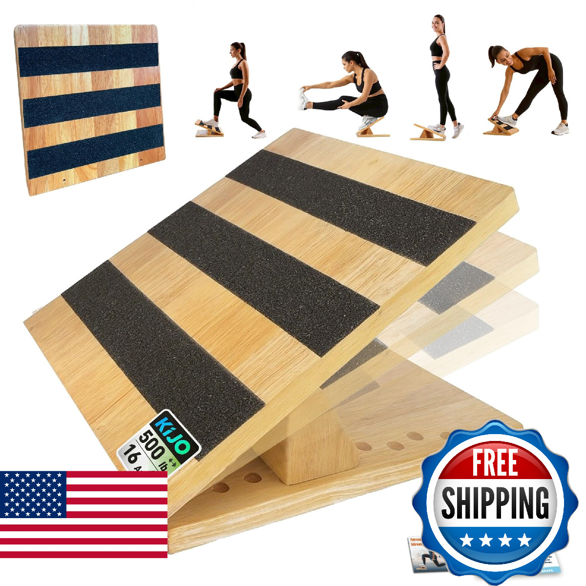 16-Level Adjustable Wooden Slant Board for Squats – 550 lbs Heavy Duty Squat Wed