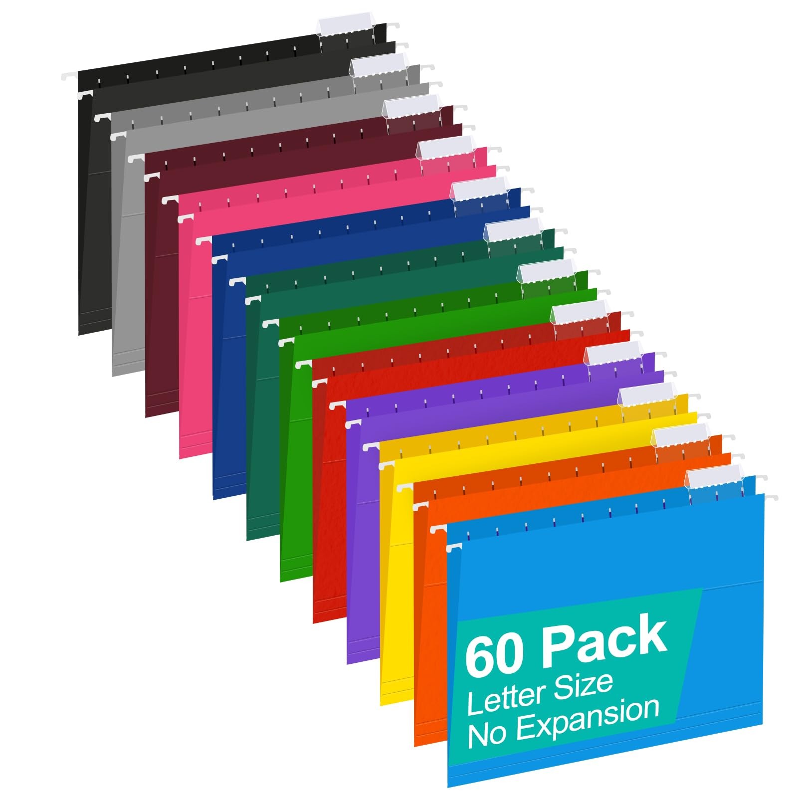 HERKKA Hanging File Folders, 60 Pack Reinforced Letter 0 Inch Expansion, Blue