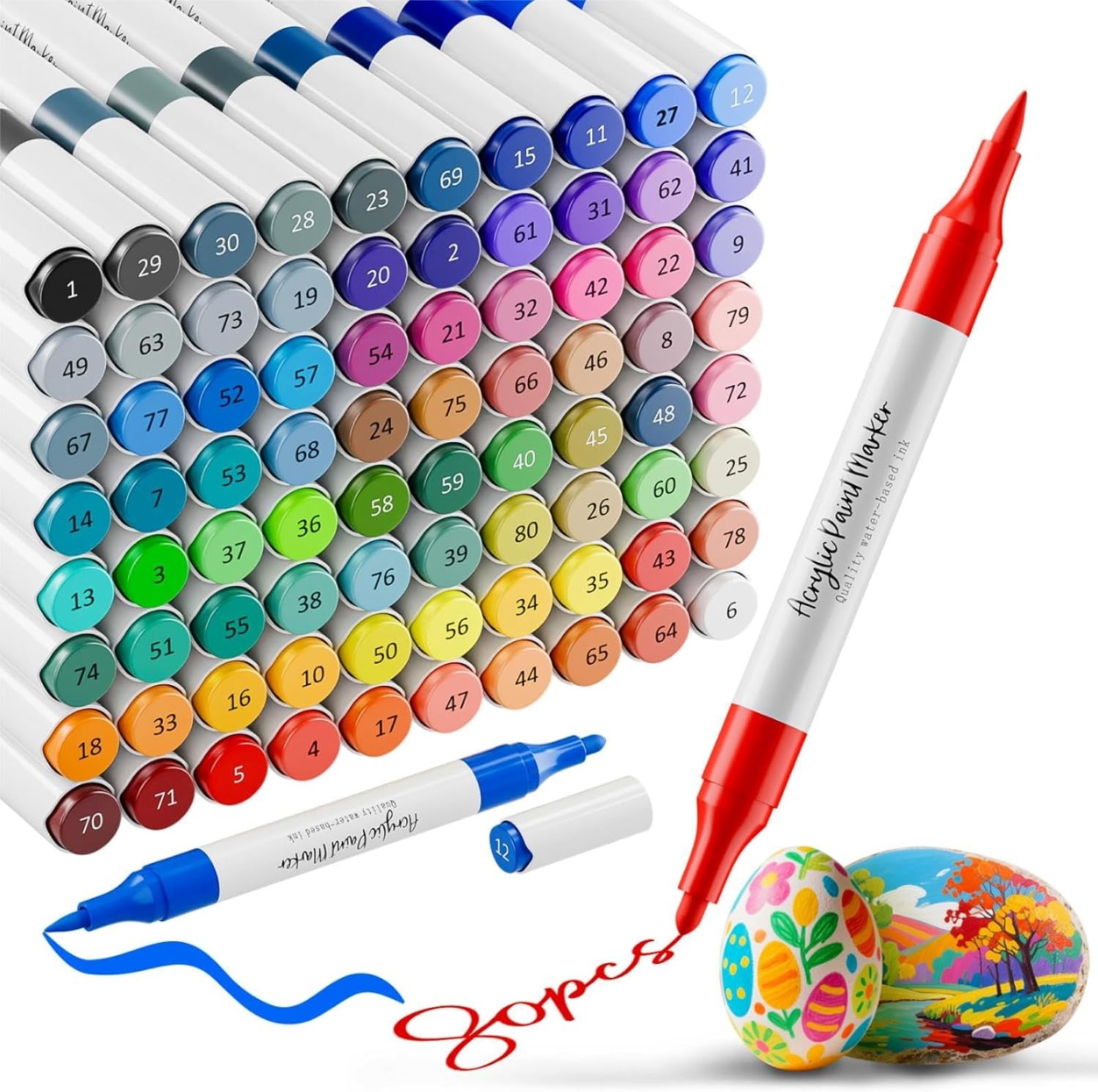 Acrylic Paint Markers, 80 Colors Acrylic Markers Dual Tip Paint Pens for Fabric,
