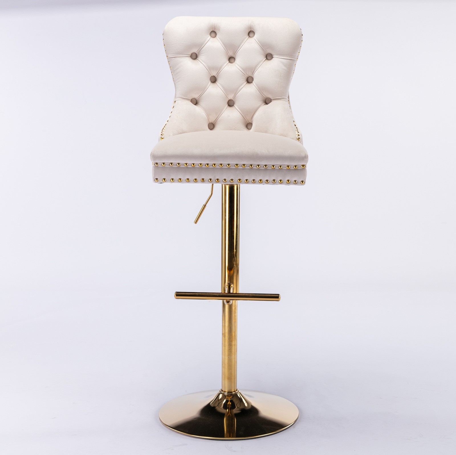 A&A Furniture Golden Swivel Velvet Barstools - Adjustable (27-35"), Tufted