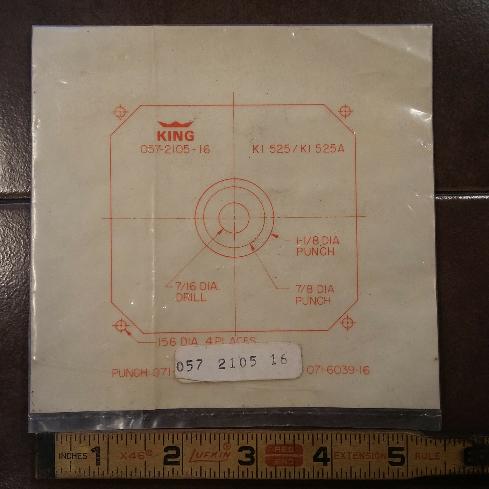 King KI-525 & KI-525A Panel Hole Cut-out Template 057-2105-16