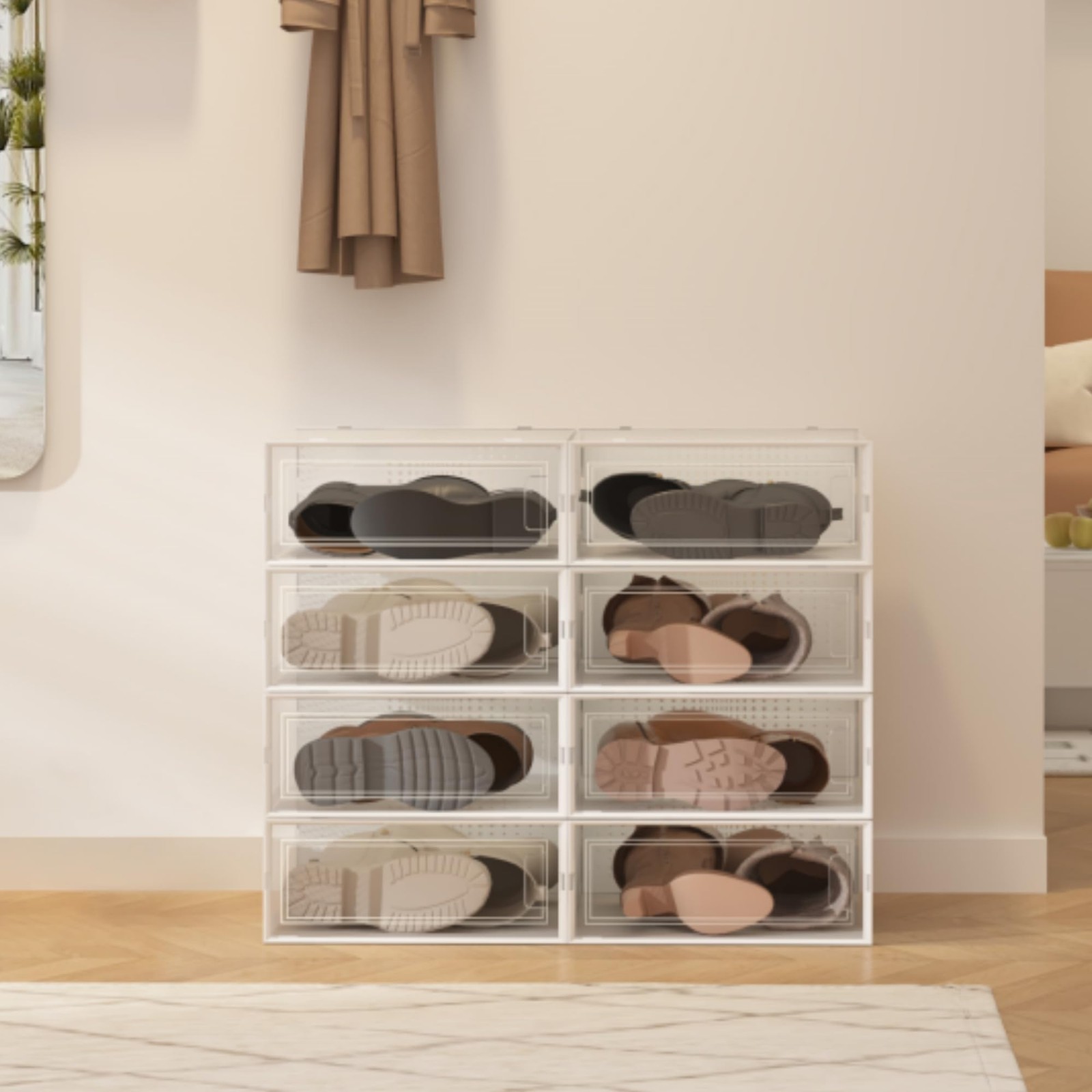 8 Pack Clear Boot Boxes Stackable, Boot Storage Boxes for Tall Boots, Shoes B...