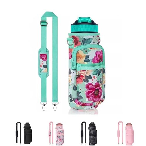 Water Bottle Carrier Bag, 25oz 32oz Crossbody Water Bottle Holder Flower Green
