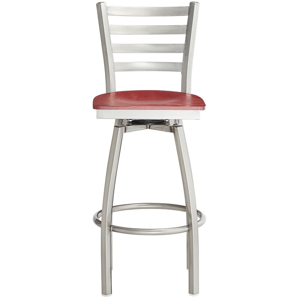 10 PACK Clear Coat Ladder Back Swivel Metal Restaurant Barstool w/ Mahogany Wood