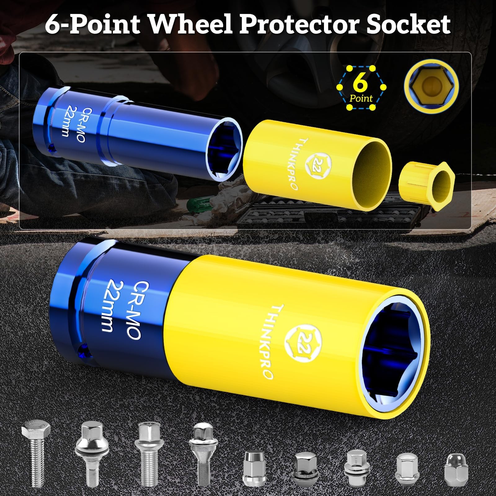 Impact Lug Nut Socket-8 Pieces Thin Wall Impact Sockets,Non-Marring Impact So...
