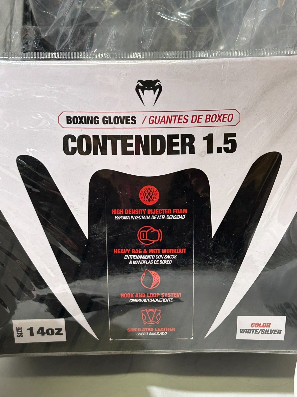 NEW Venum Contender 1.5 14 oz white/silver boxing gloves