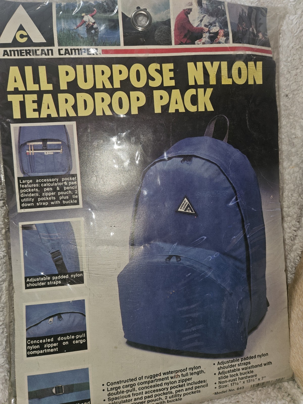 Vintage American Camper All Purpose Nylon Teardrop Backpack NOS Model 643...
