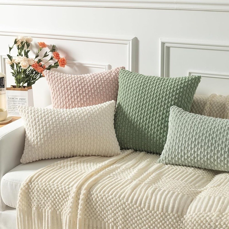 Striped Corduroy Cushion Covers 18x18 Inch Decorative Pillow Cases Set of 2 New