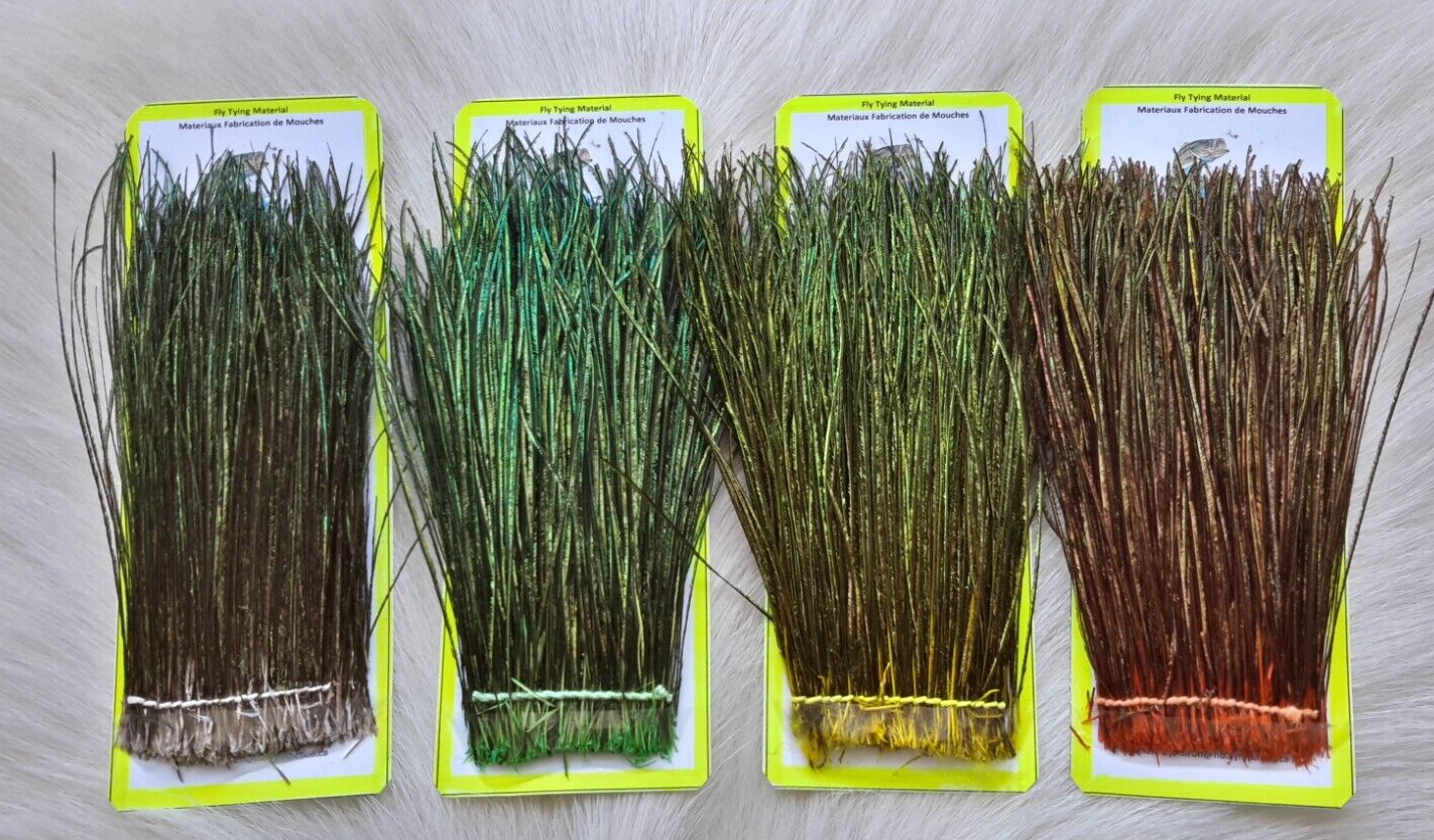 Fly Tying Peacock Herl Combo. (4) 2" Strip Strung .. 5 cm Pack.