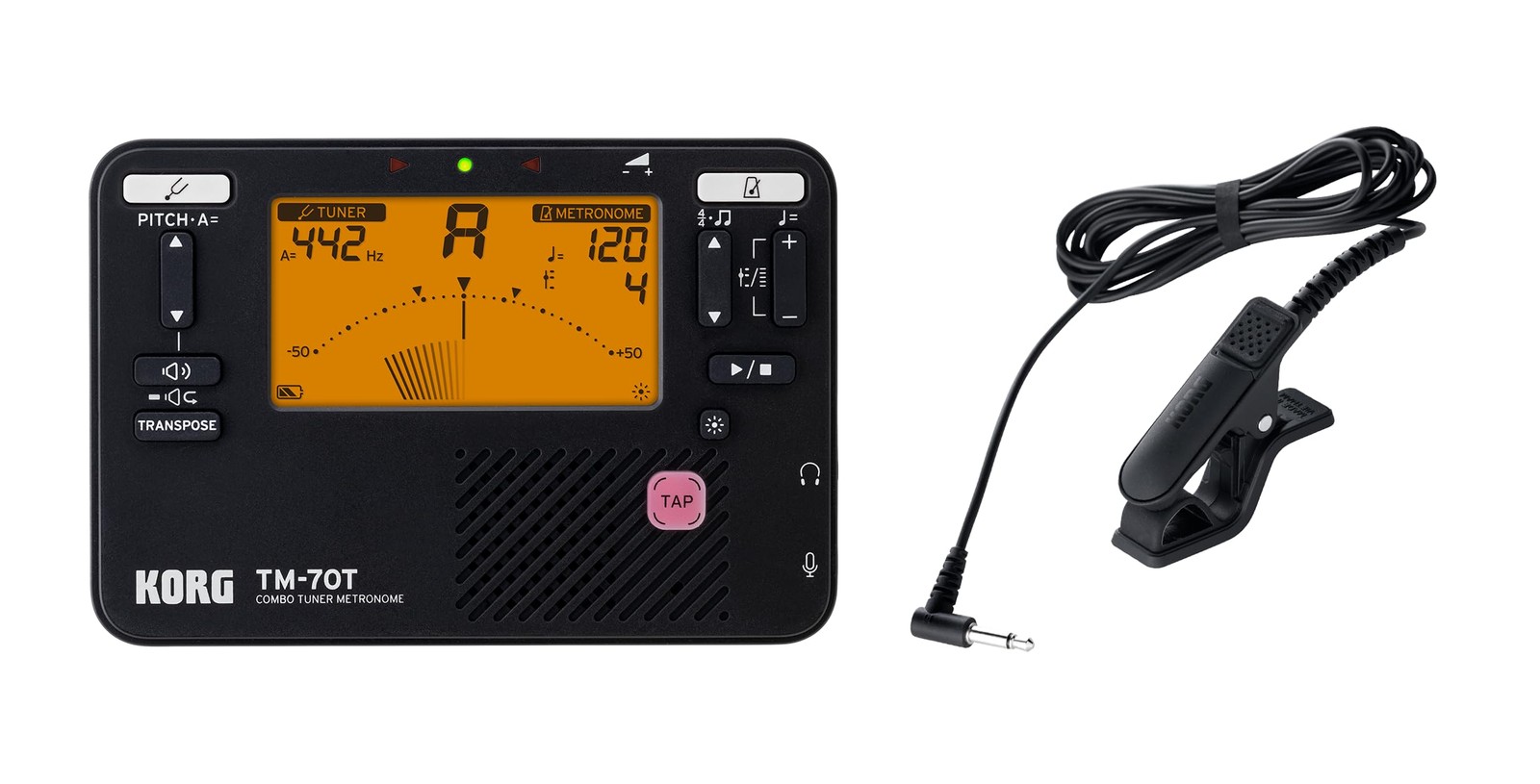 Korg TM-70C Tuner & Metronome with Contact Mic - Black