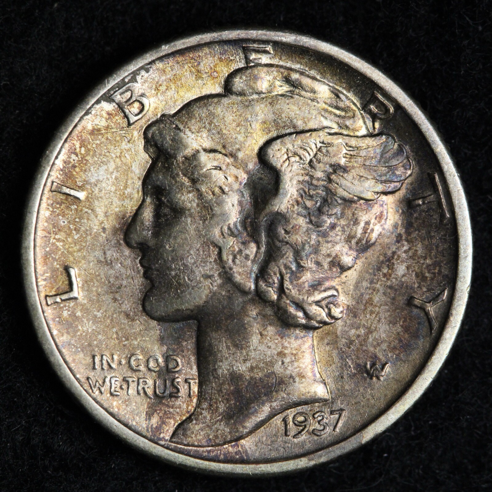 1937-S Mercury Silver Dime CHOICE AU TONED E137 T