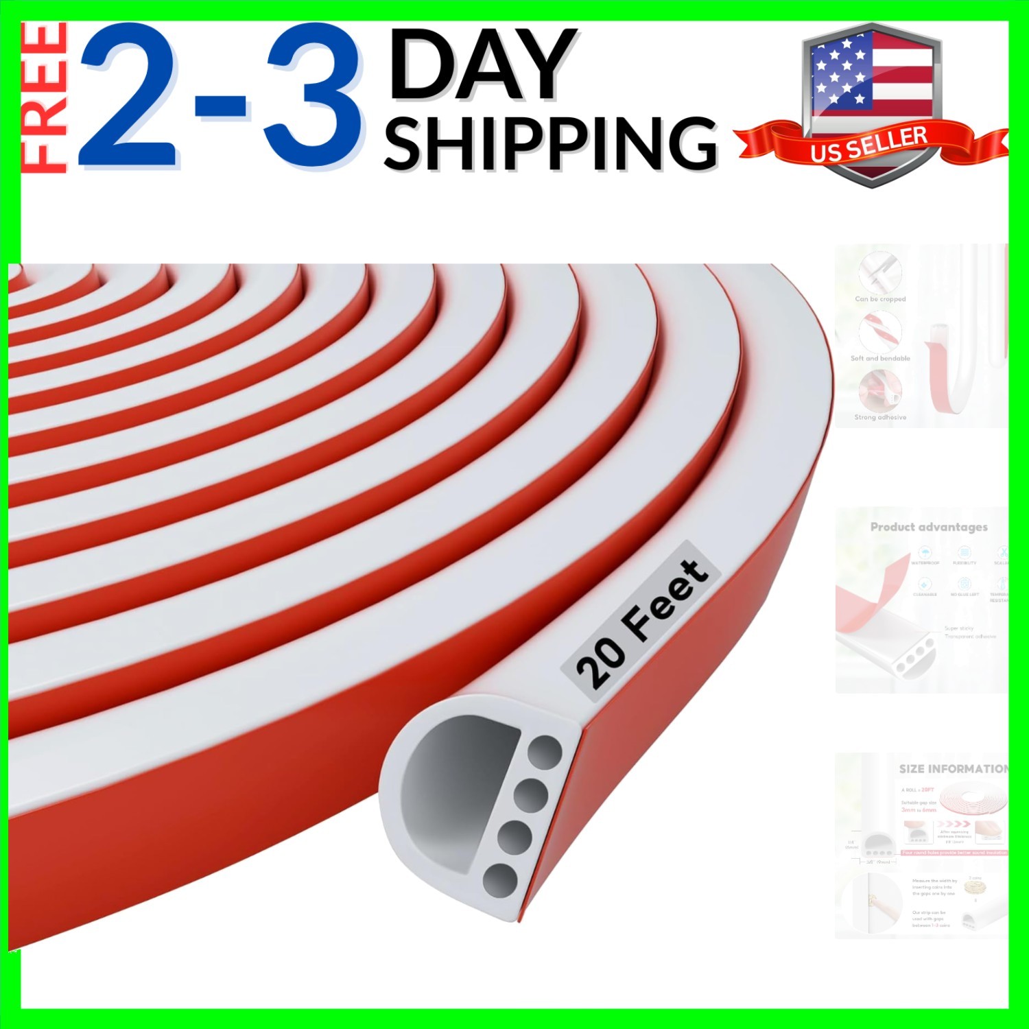 20FT D-Shaped Weather Stripping Door Seal, Silicone Self-Adhesive Door Seal S...