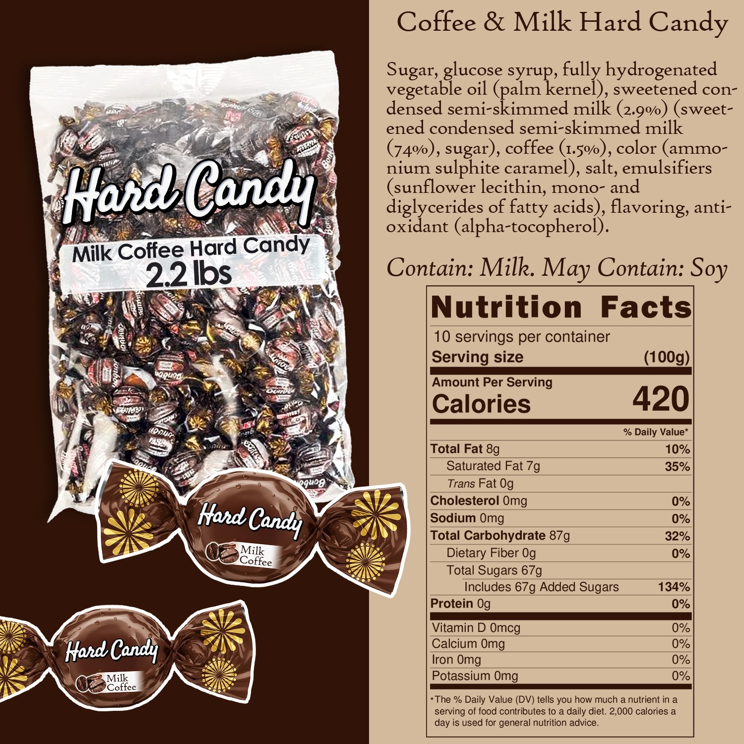 Ceres Gourmet Coffee Flavor Hard Candy Bulk - 2.2 Pounds, Delicious Hard Candy