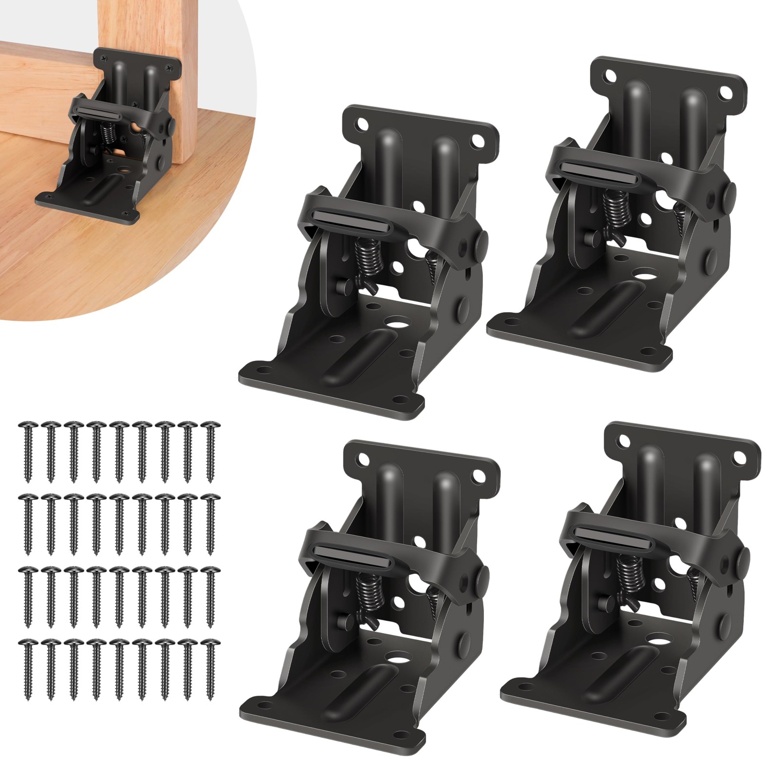 4 Pack Folding Brackets, Self-Lock Hinge with Screws for Folding Table Legs, ...