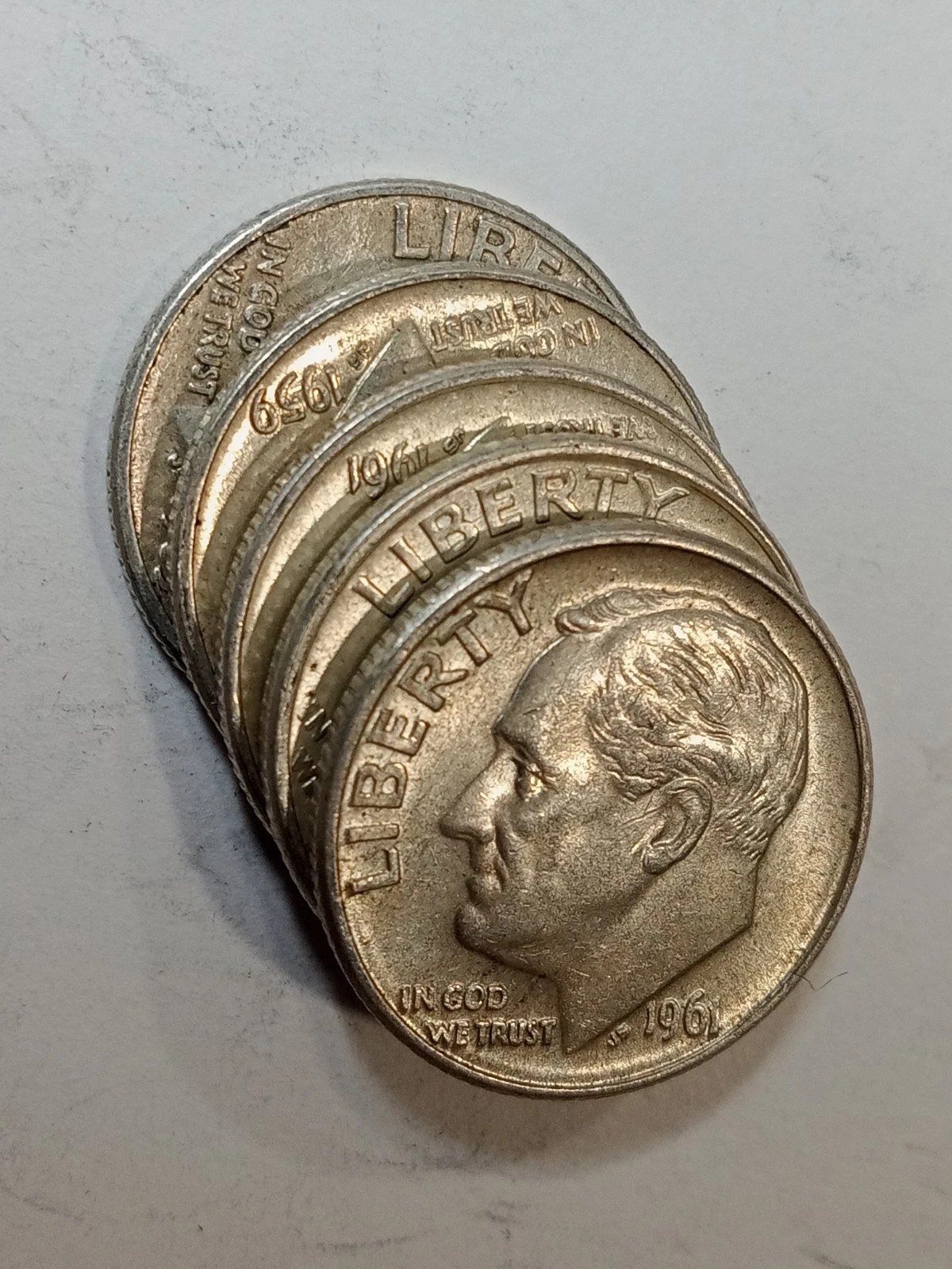 ( 5) Lot of Five  90% Silver Roosevelt DIME. Random Years. 1946-1964