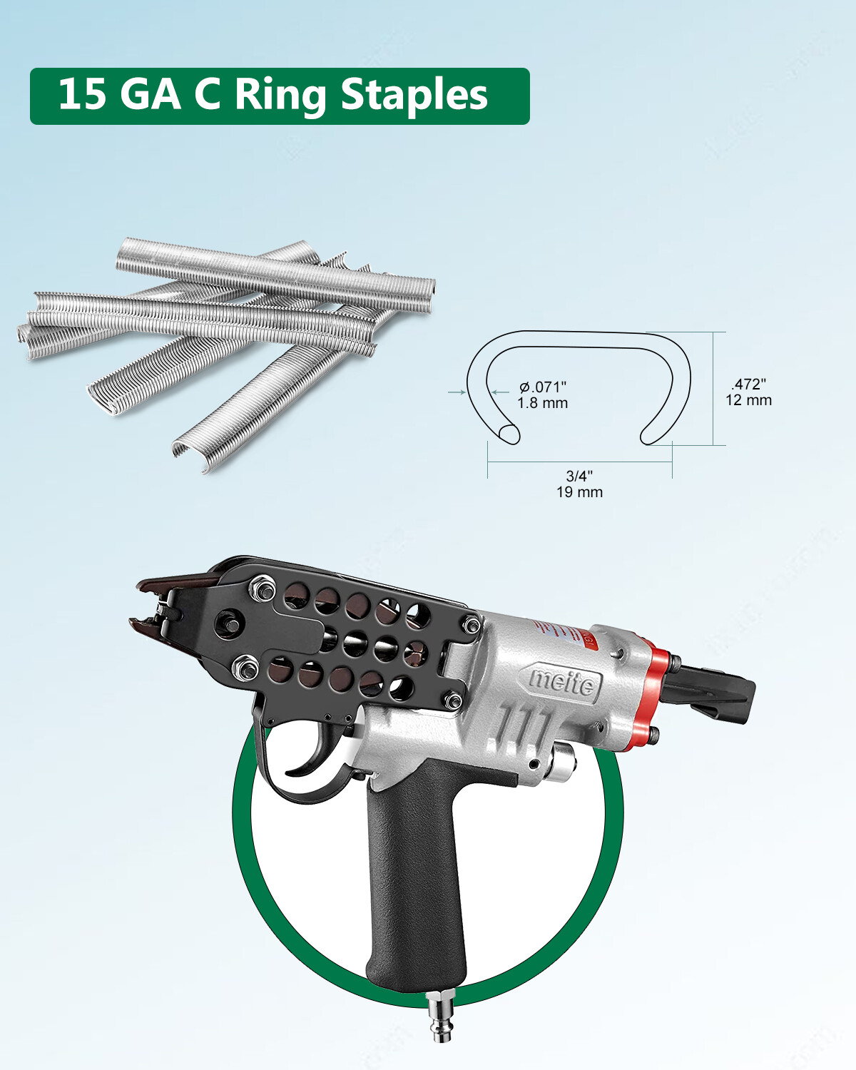 Meite SC7-15GA 3/4" C/Hog Ring Staples in Gal/Stainless Steel, 2500/10000 Pcs