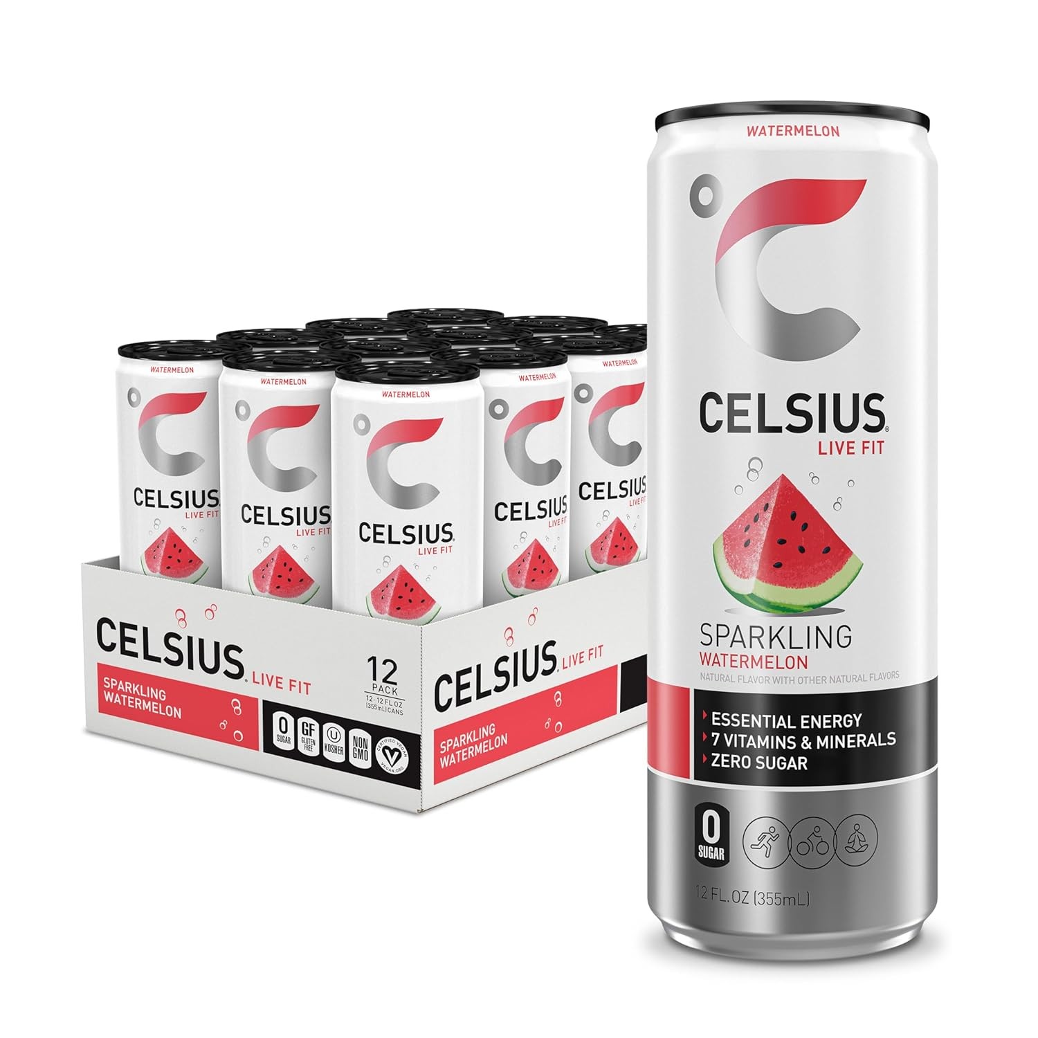 Celsius Energy Drink Sparkling Watermelon 12.0 oz (Pack of 12)
