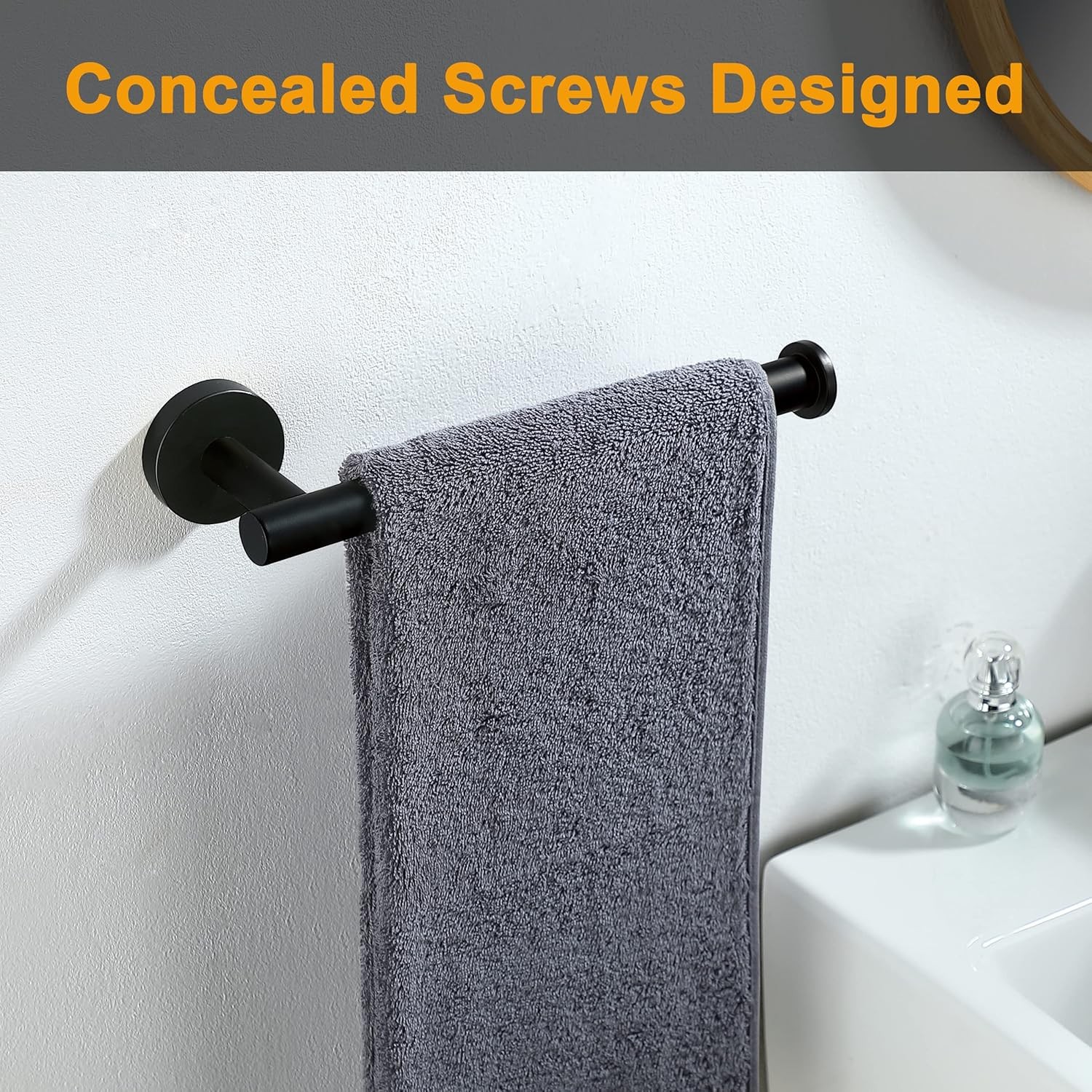Hand Towel Holder for Bathroom, Matte Black Bar,