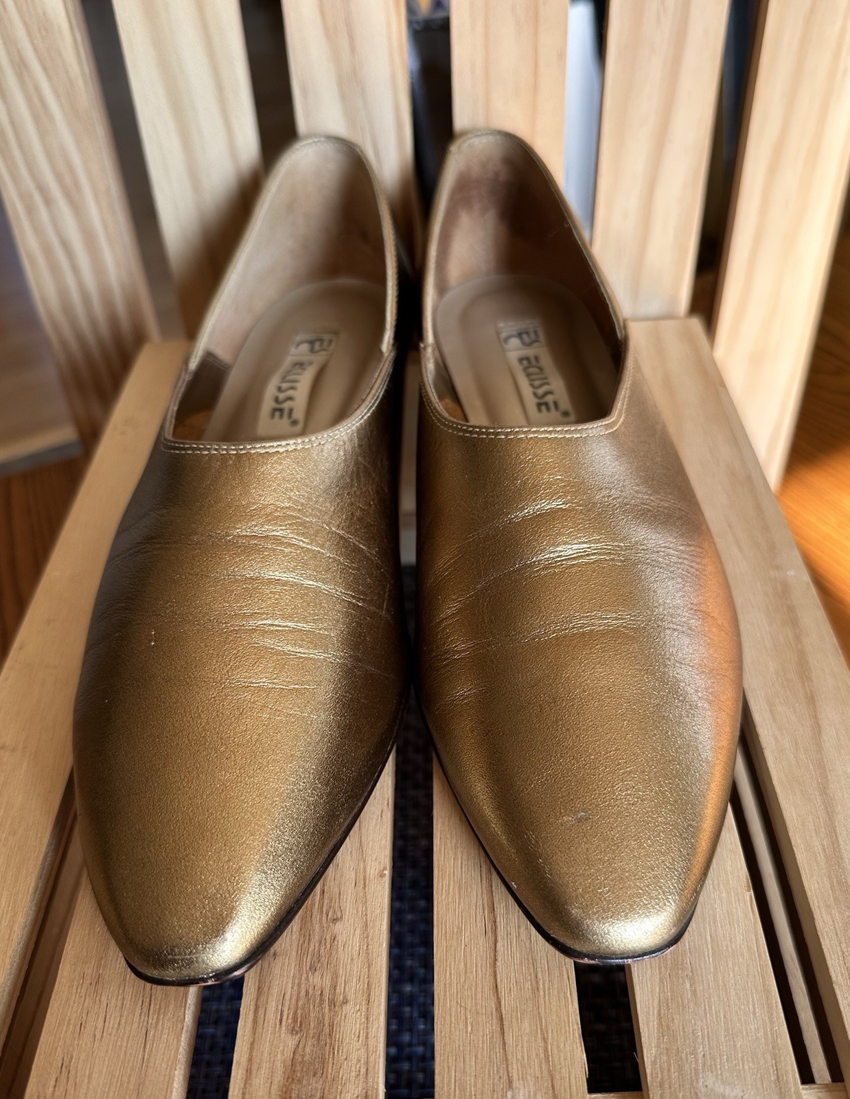 Eclisse Vintage Gold Leather Flats Made In Brazil Size 9