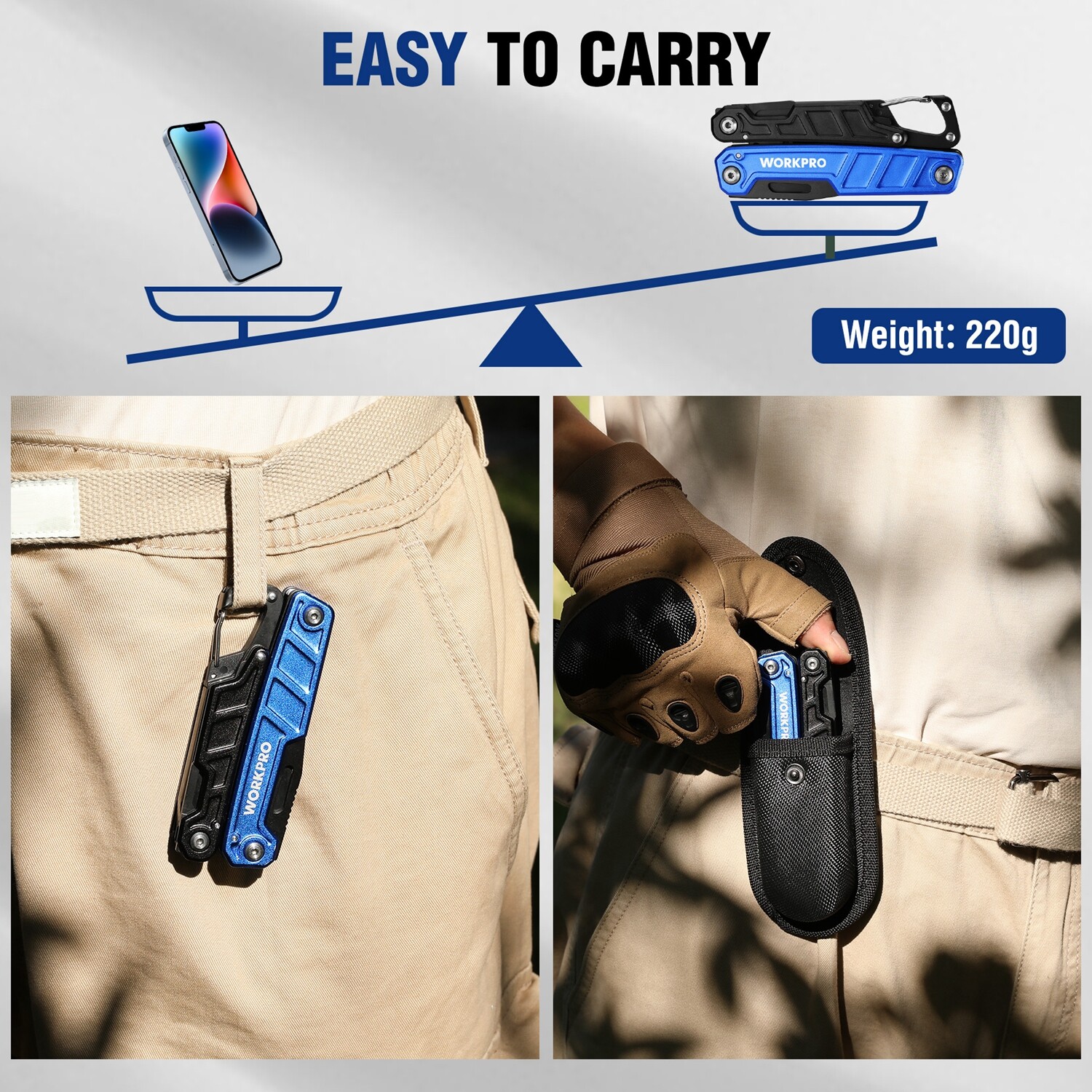 WORKPRO Multitool-11 in 1 Multitool Pliers w/Pocket Clip Sheath-EDC Multi Knives