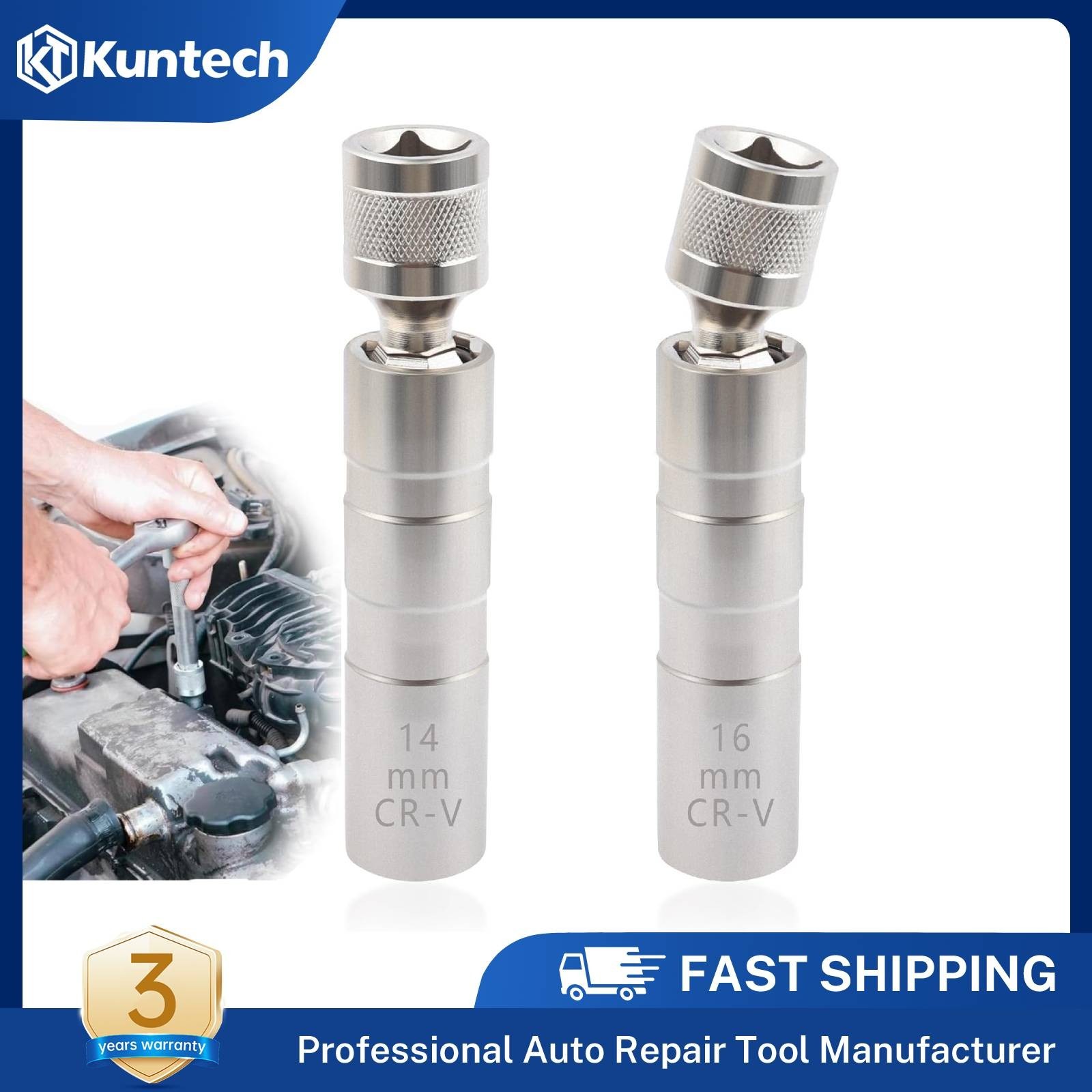 14mm & 16mm Thin Wall Magnetic Swivel Spark Plug Socket 12-Point Removal Tool