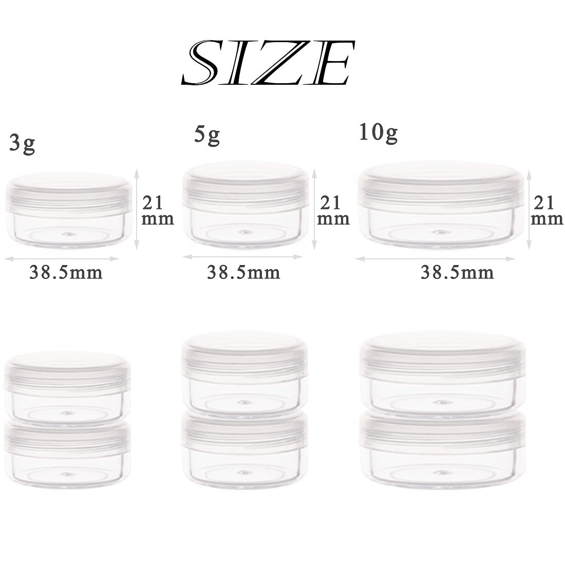 10 Gram Sample Containers Clear Plastic Cosmetic Jars Lids Refillable 40 PK
