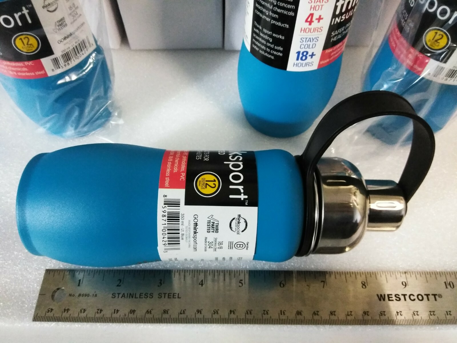 Lot 4 Thinksport 12 Ounce (350ml) Lt. Blue Insulated Stainless Steel Bottle