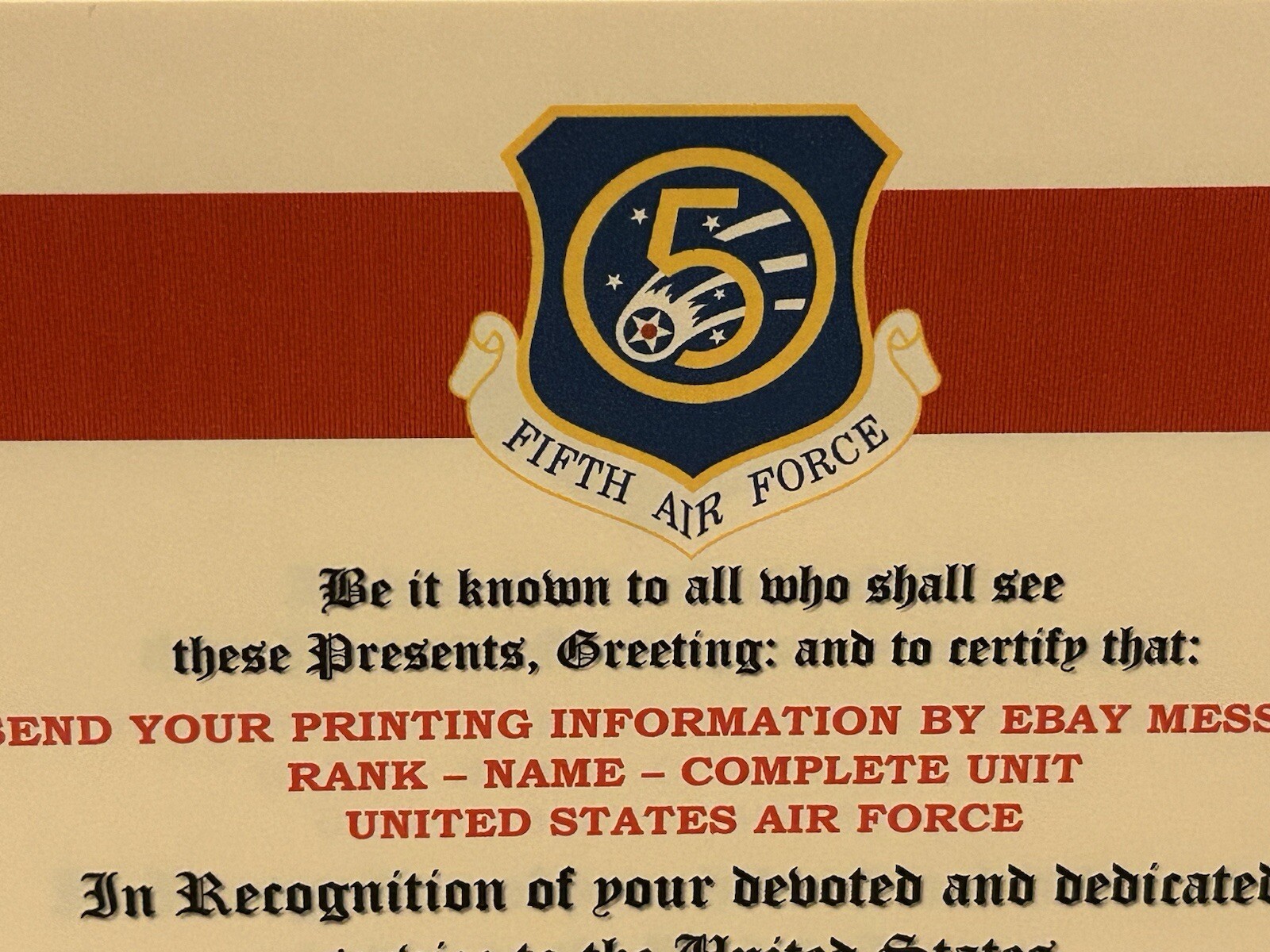 U.S. AIR FORCE / 5TH AIR FORCE - MERITORIOUS UNIT COMMENDATION CERTIFICATE