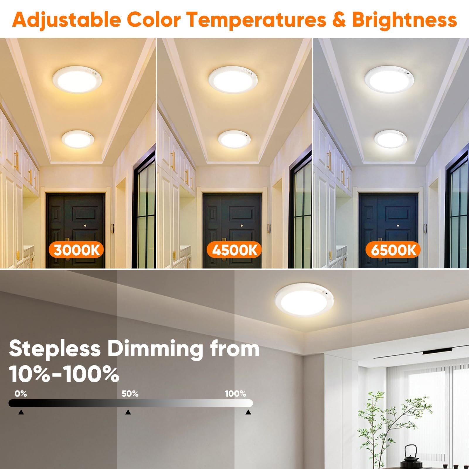Rechargeable Motion Sensor Ceiling Light with 1 Pack-6000mAh, 3CCT-7“-White
