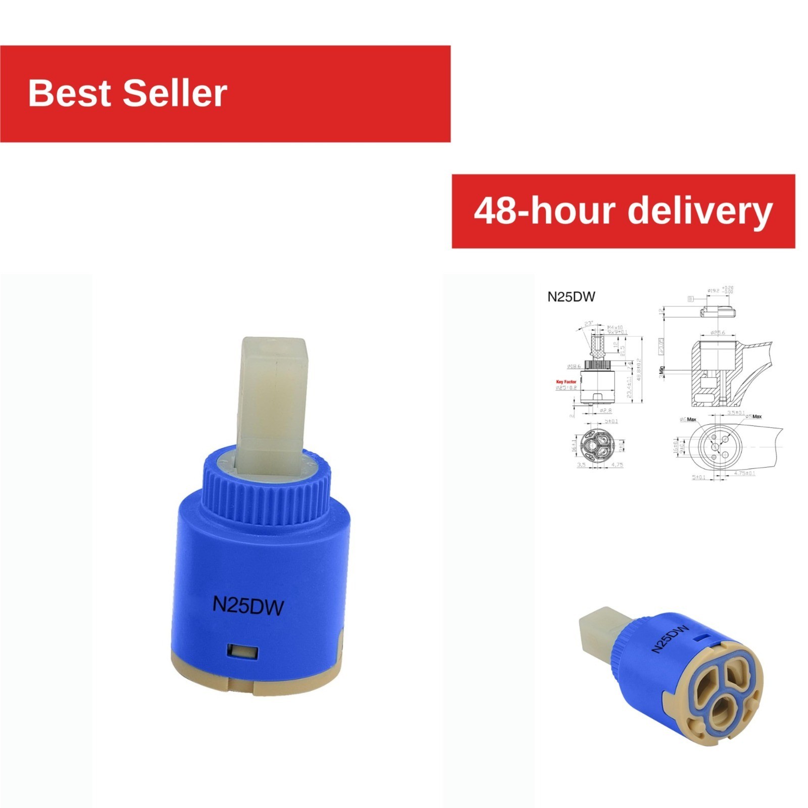 Kelica N25DW 25mm Faucet Ceramic Disc Cartridge Replacement