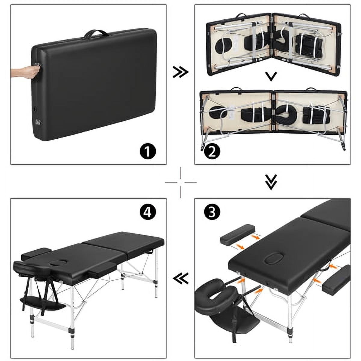 3 Section Adjustable Aluminum Massage Table W/ Headrest & Armrest 84" Black