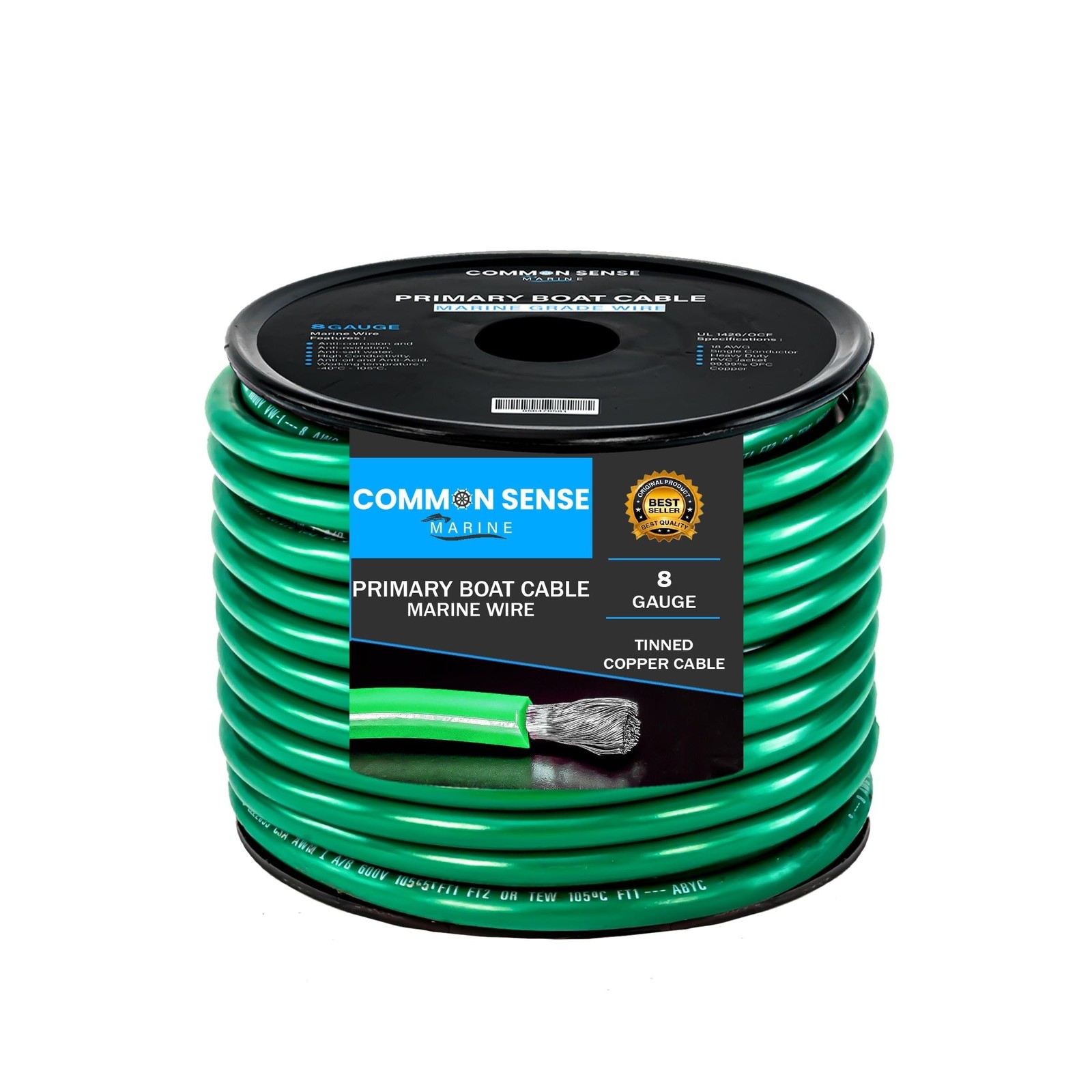 8 Gauge Primary Boat Cable - 30 ft Marine Grade Wire Tinned Oxygen-Free Coppe...