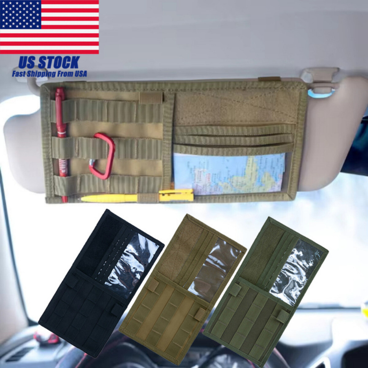 Tactical Sun Visor Organizer Molle Car Seat Organizer Nylon Panel Pouch Us